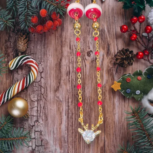 Perles rouge et blanche avec collier en acier inoxydable